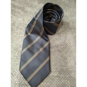 Festive Navy Blue Striped Rainbow Printed‎ Silk Tie Handmade